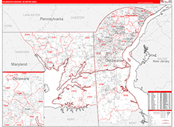 Wilmington-Newark Metro Area Wall Map Red Line Style 2026